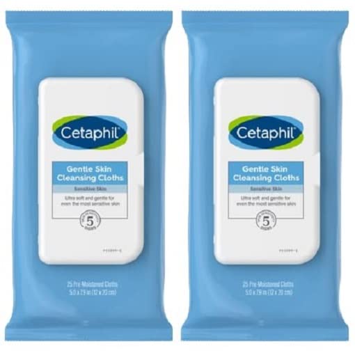 Cetaphil Face and Body Wipes, Gentle Skin Cleansing Cloths, 25 Count (Pack of 2), for Dry, Sensitive Skin, Flip Top Closure, Great for the Gym Beauty & Personal Care Cetaphil