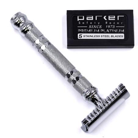 Parker Open Comb Double Edge Safety Razor - Heavyweight Chrome Handle for Closer Shaves - Includes 5 Razor Blades - Ideal for Men with Thick or Coarse Beauty and Personal Care Parker Safety Razor