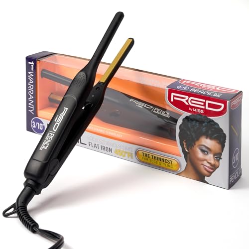 Kiss Red by Pencil Flat Iron Hair Straightener, 0.3 Inch, Ceramic Beauty & Personal Care Red by Kiss