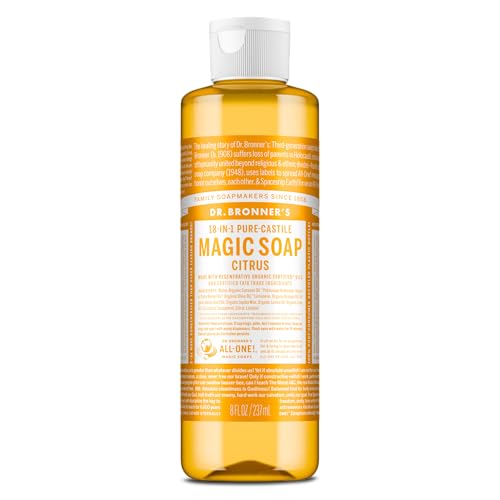 Dr. Bronner's Pure-Castile Magic Soap Liquid (Citrus, 8 Ounce) - Made with Regenerative Organic Certified Oils, 18-in-1 Uses: Face, Body, Hair Beauty & Personal Care Dr. Bronner's