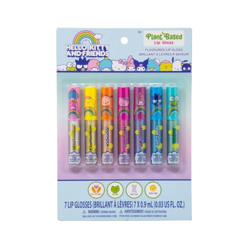 SANRIO Hello Kitty Lip Gloss Hello Kitty & Friends Lip Gloss, Plant Based Multi-Flavored, 7 Lip Glosses Beauty & Personal Care SANRIO