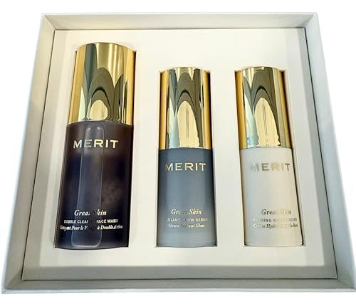 MERIT The Mini Great Skin Trio - Limited Edition Skincare Set with Double Cleanse Face Wash (15 ml), Instant Glow Serum (15 ml), and Priming