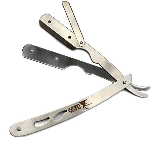 Classic Samurai CS-102 Stainless Steel Professional Barber Straight Edge Razor with 100 Lord Single Edge Razor Blades (Silver Metal) Beauty and Personal Care Classic Samurai