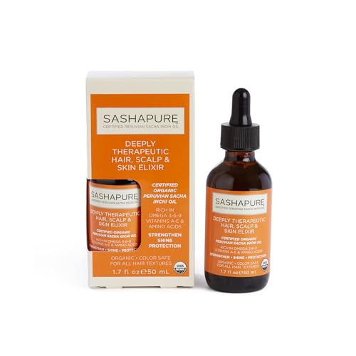 SASHAPURE Deeply Therapeutic Hair Scalp & Skin Elixir, Organic Hair Serum with Sacha Inchi Oil - Strengthen, Shine, Protection, 1.7 fl.oz. Beauty & Personal Care Sashapure