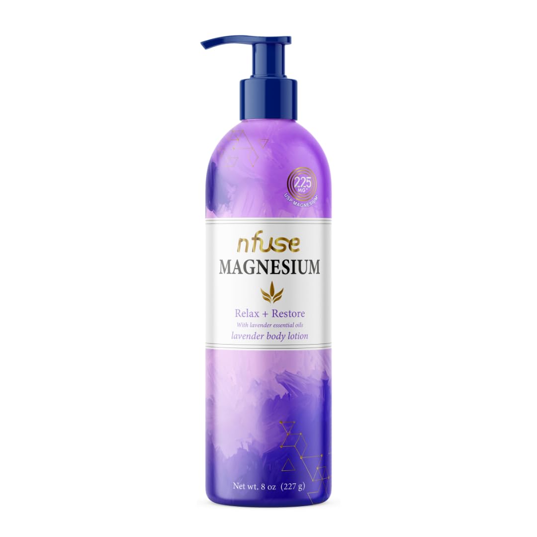 nfuse Magnesium Lotion - 225 mg USP Magnesium Chloride, Lavender Essential Oils, Fast Absorbing, Calming, Stress Relief & Muscle Relaxation - Natural Beauty & Personal Care nfuse
