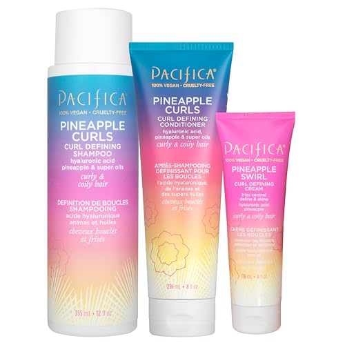 Pacifica Beauty Pineapple Curls 3-Step Hair Care Kit: Curl Defining Shampoo + Conditioner + Pineapple Swirl Curl Cream - Enhances Curls, Reduces Beauty & Personal Care Pacifica