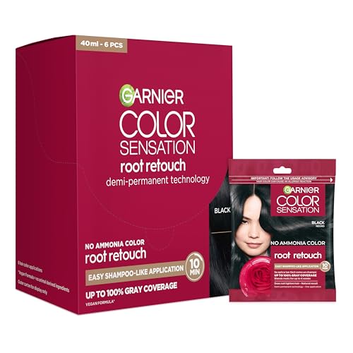 Garnier Color Sensation Root Retouch, Demi Permanent Hair Dye for Roots with 100% Gray Coverage and No Ammonia, Black Hair Dye 1.0, Pack of 6 Beauty & Personal Care Garnier