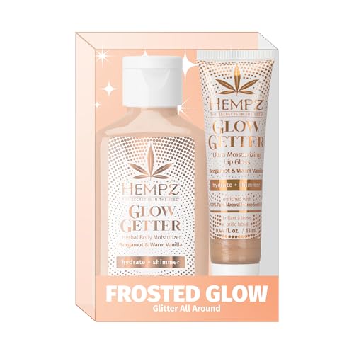 Hempz Frosted Glow Kit, Illuminating Mini Body Lotion and Shimmer Lip Gloss Duo, Limited Edition Glitter Gift Set, 2.25 oz and .44 oz Beauty & Personal Care Hempz