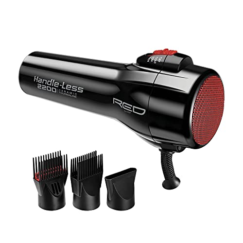 RED by Kiss Handle-Less 2200W Ceramic Tourmaline Hair Dryer, 3 Heat Settings, Pro Blow Dryer with Comb Attachment, Ionic for Frizz-Free Shine Beauty & Personal Care Red by Kiss
