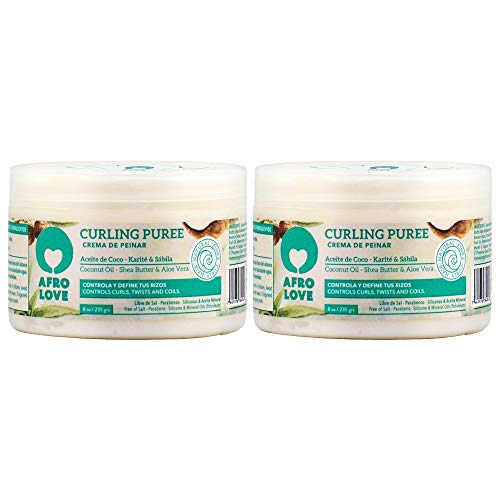 Afro Love Curling Puree 8oz (Pack of 2) Curl Cream for Defining Curls, Twists & Coils - Frizz Control, Hydrating & Moisturizing - Sulfate-Free Beauty & Personal Care Afro Love