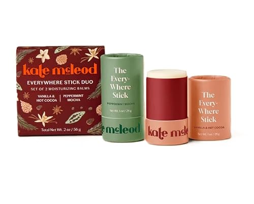 Kate McLeod Holiday Everywhere Stick Duo - Set of 2 Moisturizing Balms (Vanilla & Hot Cocoa and Peppermint Mocha) Beauty & Personal Care Kate McLeod