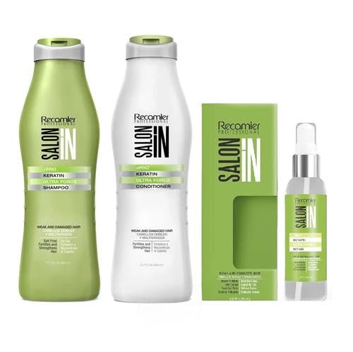 Salon In by Recamier | Keratin Ultra Force Set - Keratin Shampoo, Conditioner (10.1 fl oz each) & Hair Serum (2.87 fl oz) | Shampoo & Conditioner Set Beauty & Personal Care RECAMIER PROFESSIONAL SALON IN