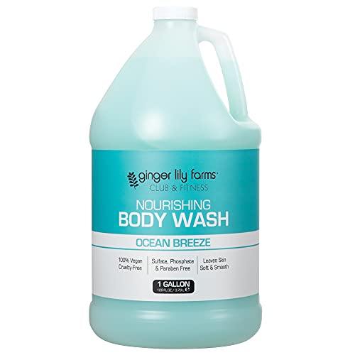 Ginger Lily Farms Club & Fitness Nourishing Body Wash, 100% Vegan & Cruelty-Free, Bath & Shower Gel for Men and Women, Ocean Breeze Scent, 1 Gallon Beauty & Personal Care Ginger Lily Farms
