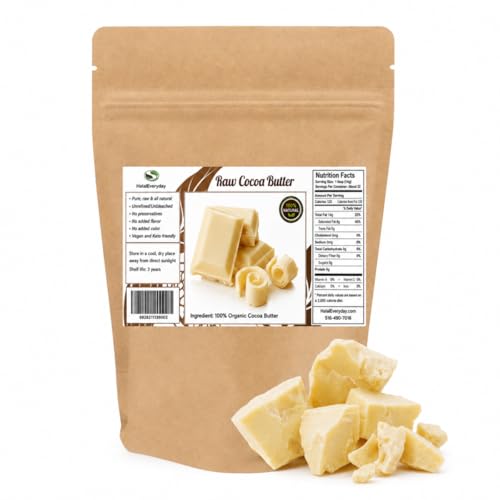 1 Lb Ecuadorian Cocoa (Cacao) Butter - Pure, Raw and Unprocessed - Use for Lotion, Cream, Lip Balm, Oil Stick or Body Butter - NON-GMO, Vegan Beauty & Personal Care HalalEveryDay