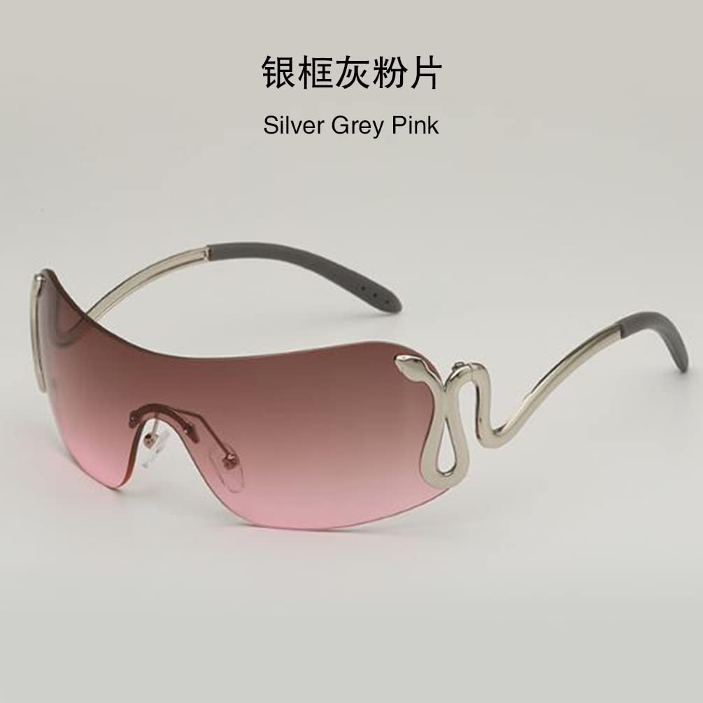One-piece Metal Frameless Sunglasses With Personalized Snake Design Fashionable Sunglasses For Men and Women (Silver Frame Gray Powder Flake) Beauty & Personal Care Pub