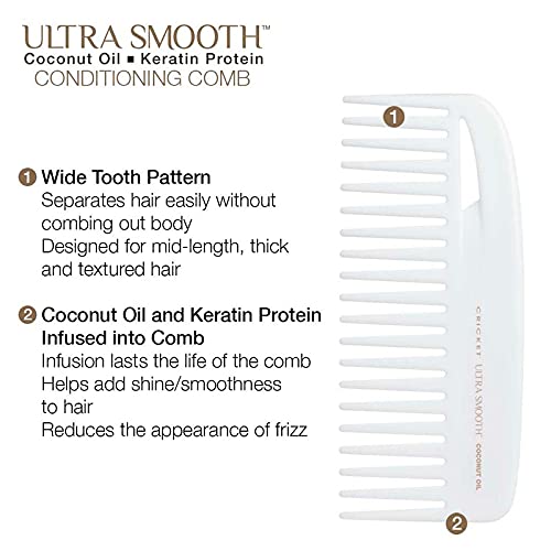 Cricket Ultra Smooth Coconut Conditioning Comb - Infused with Coconut Oil & Keratin for Frizz-Free Shine and Hydration, Ideal for Mid-Length, Thick Beauty & Personal Care Cricket