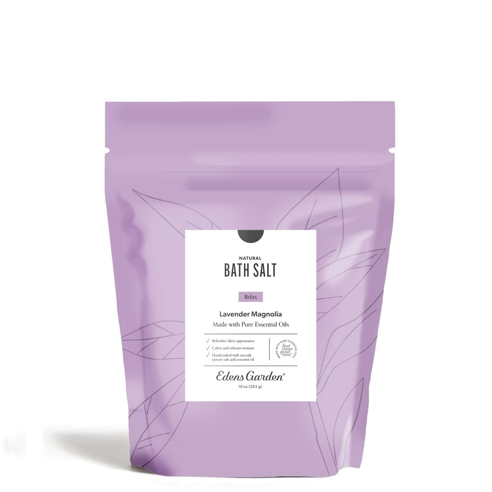 Edens Garden Relaxing Bath Salt Soak - Lavender Magnolia Blend with Pure Essential Oils, Epsom, Dead Sea Salt & Magnesium - for Body Nourishing Beauty and Personal Care Edens Garden