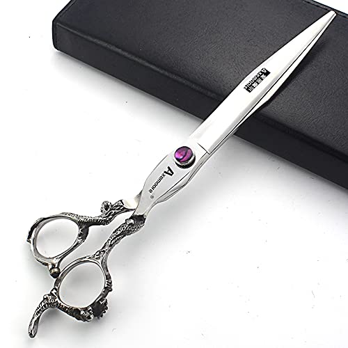 6/7/7.5/8/9 inch scissors silver professional hairdresser hair cut and trim diluted sharp 440C steel (7 inch flat shear-A)