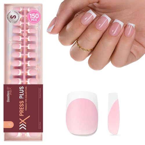 Beetles French Tips Press On Nails: 150 Pcs Pink Short Square Press On Nails Fake Nail Tips, Reusable Acrylic Gel Nail False Nails Art DIY Gifts Beauty and Personal Care beetles Gel Polish Default Title