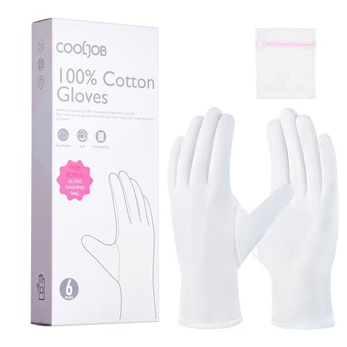 COOLJOB 100% Cotton Gloves, 6 Pairs White Cotton Gloves for Dry Hands Moisturizing & Eczema, Overnight Lotion, Sleep & Spa Treatment for Women & Men Beauty and Personal Care COOLJOB Default Title