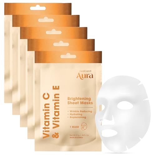 Radiant Aura Vitamin E & Vitamin C Sheet Mask - Dermatologist Tested, Anti Aging, Korean Skin Care - Deep Hydration, Softens Fine Lines, Fades The Beauty & Personal Care Radiant Aura