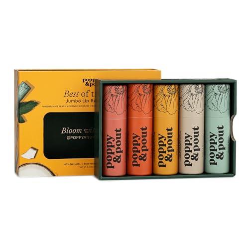 Jumbo Lip Balm Gift Set (5-Pack) - Poppy & Pout All Natural Lip Balms & Moisturizers - Hydrates with Beeswax, Vitamin E, Organic Coconut Oil Beauty and Personal Care Poppy & Pout