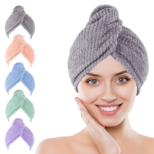 Kldnkig Soft Microfiber Hair Drying Towel Wrap, 5 Pack Elastic Hair Turbans for Fast Drying, Ideal for Women, Curly Wet Hair Beauty and Personal Care Kldnkig Default Title