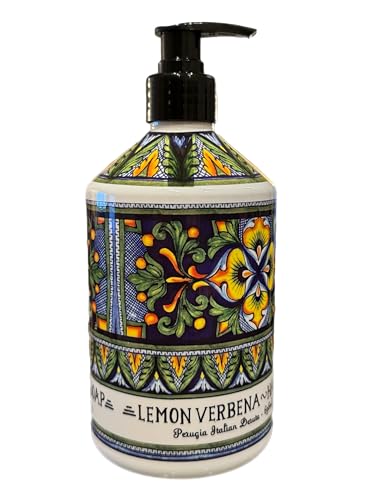 Deruta Perugia Italian Lemon Verbena Hand Soap - Perfect Kitchen Decor Soap - Organic Liquid Hand Soap with Italian Soap Dispenser - Bathroom or Beauty & Personal Care Deruta