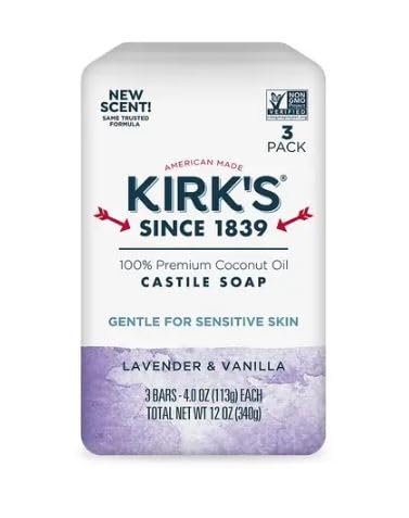 Kirk's 100% Premium Coconut Oil Castile Bar Soap, Lavender & Vanilla, 3 Bars, 4 oz (113 g) Each Beauty & Personal Care Kirk's