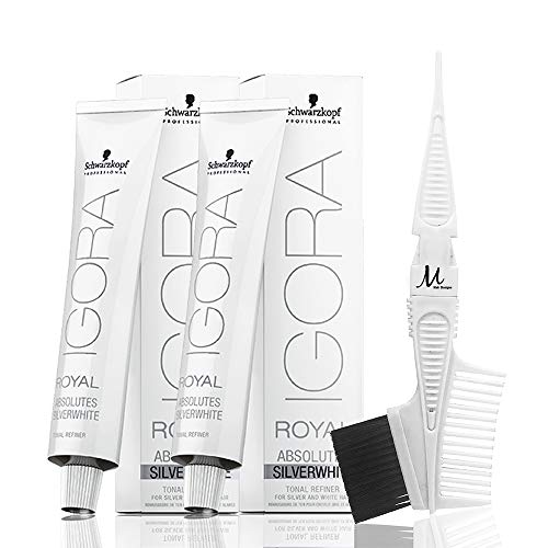 Igora Royal Absolutes SilverWhite Tonal Refiner GREY LILAC 60 ml each and M Hair Designs Tint Brush Comb (Bundle 3 items) Beauty & Personal Care M Hair Designs