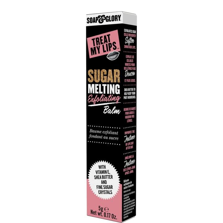 Soap & Glory Treat My Lips Sugar Melting Exfoliating Balm - Vitamin E & Shea Butter Moisturizing Lip Scrub - Gentle Exfoliating Scrub + Hydrating Lip Beauty and Personal Care Soap & Glory