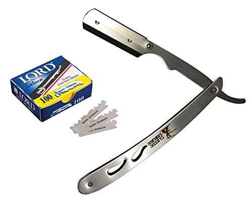Classic Samurai CS-102 Stainless Steel Professional Barber Straight Edge Razor with 100 Lord Single Edge Razor Blades (Silver Metal) Beauty and Personal Care Classic Samurai