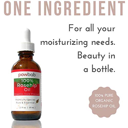 powbab 100% Rosehip Oil - Organic, Cold Pressed from Premium Rosa Rubiginosa Rosehip Seed. Face and Body Oil for Skin, Hair, Nail Repair. Raw Pure E Beauty & Personal Care powbab