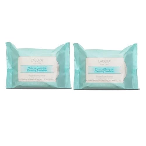 Lacura Face Care Make-Up Removing Cleansing Towelettes 7.4 x7.2in 18.8 x 18.3cm 25ct (Two Bags) Beauty & Personal Care Lacura