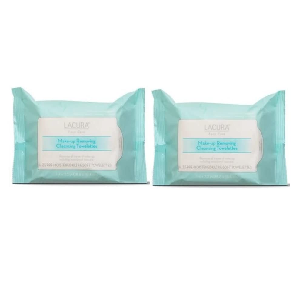 Lacura Face Care Make-Up Removing Cleansing Towelettes 7.4 x7.2in 18.8 x 18.3cm 25ct (Two Bags) Beauty & Personal Care Lacura