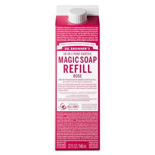 Dr. Bronner's Magic Soap-Pure-Castile Liquid Soap Refill (Rose 32 ounce, 1-Pack)-Regenerative Organic Certified Oils, For Body, Hair, Laundry, Pets Beauty & Personal Care Dr. Bronner's
