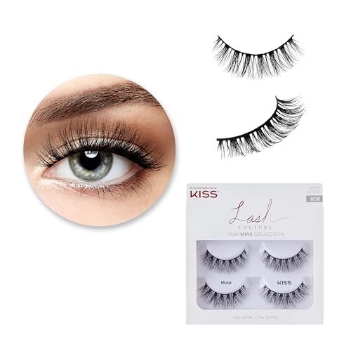 Kiss Faux Mink, False Eyelashes, 'Muse', 14mm, Includes 2 Pairs Of Lashes, Easy to Apply, Reusable Lash Clusters