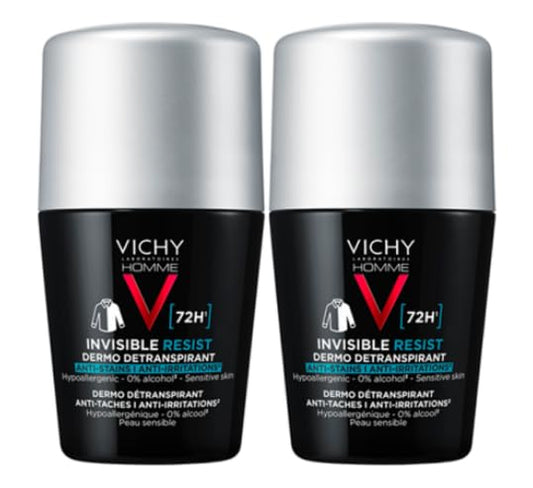 Vichy Homme Invisible Resist Deodorant for Men 72H, Roll-On, Lot of 2 x 50 ml Beauty and Personal Care Vichy Homme