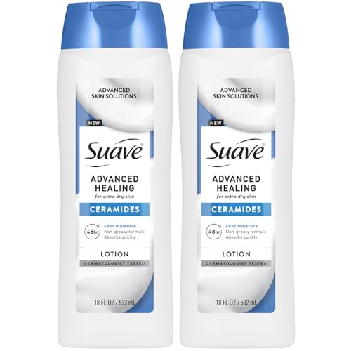 Suave Lotion, Advanced Healing 2-Pack - Hand & Body Lotion for Extremely Dry Skin, Hydrating, Non-Greasy Ceramide Moisturizer, 18 Oz Ea Beauty & Personal Care Suave