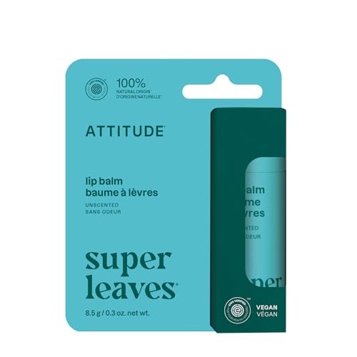 ATTITUDE Lip Balm, Fragrance-Free, Hydrating Care for Dry Lips, Shea Butter with Coconut & Castor Oils, Plastic-Free Packaging, EWG Verified, Vegan Beauty and Personal Care BIO SPECTRA ATTITUDE