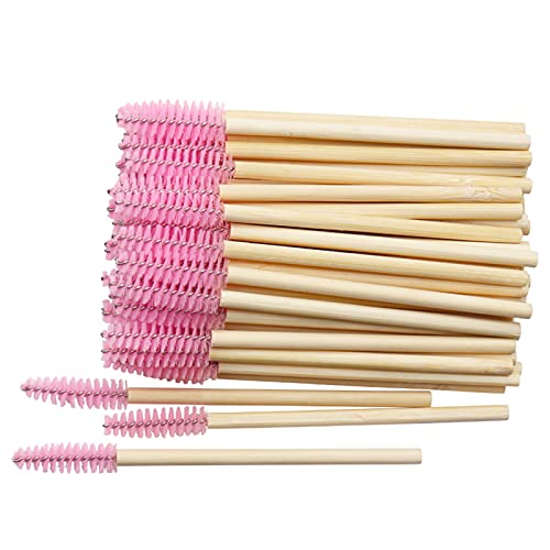 MyAoKuE-UP 100 Pack Bamboo Handle Mascara Wands Disposable Eyelash Brushes Lash Extension Tool, Pink Beauty & Personal Care myaokue-up