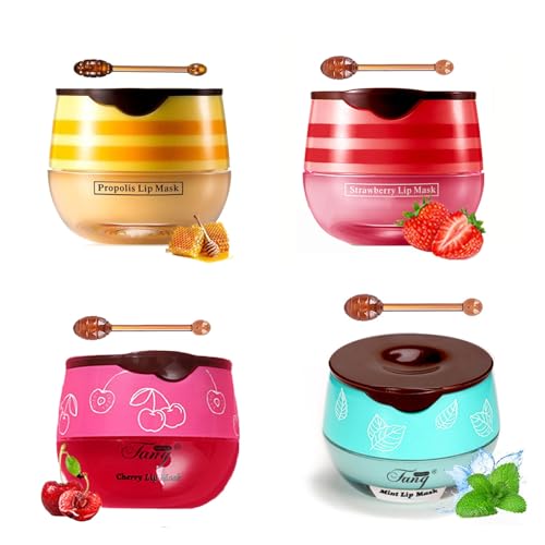 4 PCS Bee Lip Balm Honey Pot,Lip Mask Propolis Moisturizing Beauty and Personal Care WenFeng