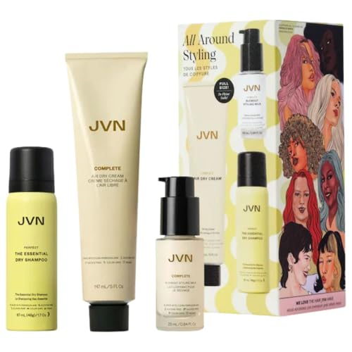 JVN All Around Hair Styling Gift Set - Air Dry Cream, Blowout Styling Milk & Dry Shampoo for Frizz Control, Heat Protection & Style Refresh Beauty & Personal Care JVN