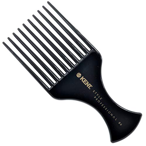 Kent SPC86 Black Salon-Style Professional Pick and Barber Comb - Afro Parting Comb for the Care of Curly and Thick Hair - Sleek style