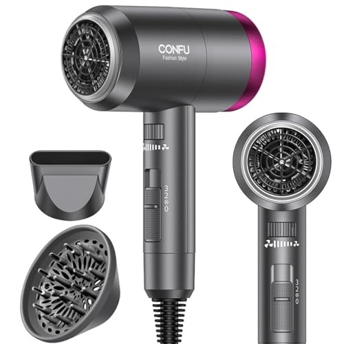 CONFU Ionic Blow Dryer 1600W, Portable Lightweight Fast Drying Negative Ion Hairdryer Blowdryer, 3 Heat Settings & Infinity Speed, with Diffuser Beauty and Personal Care CONFU Default Title