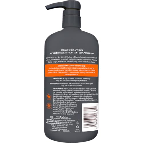 Palmer's Cocoa Butter Formula Men's Face Moisturizer & Body Lotion for Dry Skin, 33.8 oz, 3-in-1 Fast Absorbing Lotion for Men, 48-Hr Hydration Beauty & Personal Care Palmer's