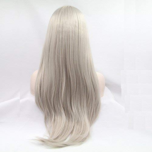 xiweiya Long Straight Silver Platinum Blonde Lace Front Lace Wigs Synthetic Ash Blonde Straight Heat Resistant Fiber Wigs Middle Parting Wig for Women