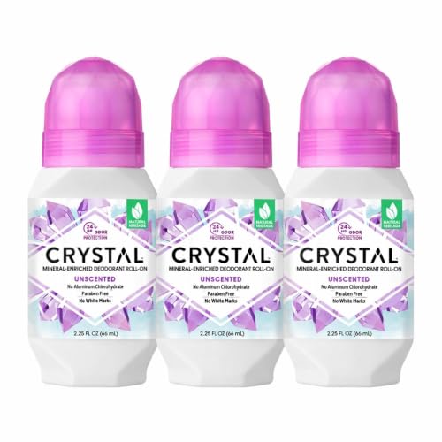 CRYSTAL Deodorant - Mineral Roll on Vegan Deodorant for Women and Men, Unscented - 2.25 fl. oz. (3 Pack) (Packaging May Vary) Beauty and Personal Care Crystal Essence