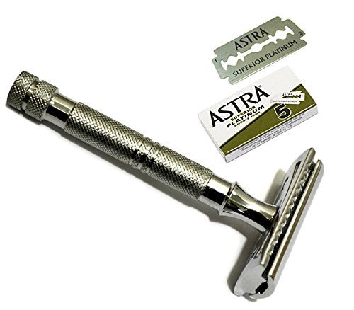 CS-203 Classic Samurai Slim Long Handled Safety Razor with 5 ASTRA Double Edge Razor Blades Beauty and Personal Care Classic Samurai
