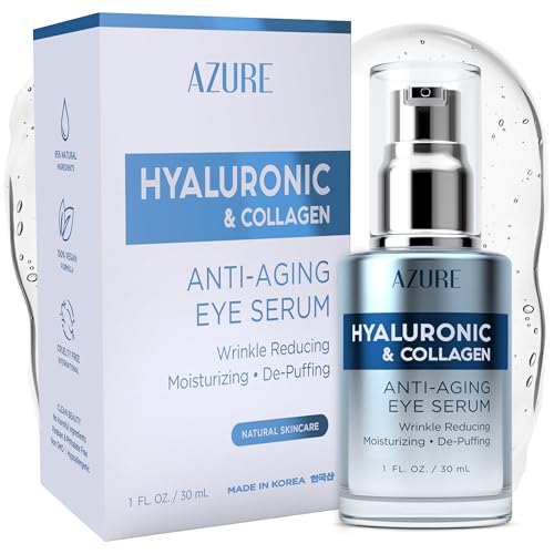 AZURE Hyaluronic & Collagen Anti Aging Eye Serum - Moisturizing, Replenishing & De-Puffing | Reduces Wrinkles, Fine Lines & Under Eye Bags | Locks In Beauty & Personal Care Azure Cosmetics